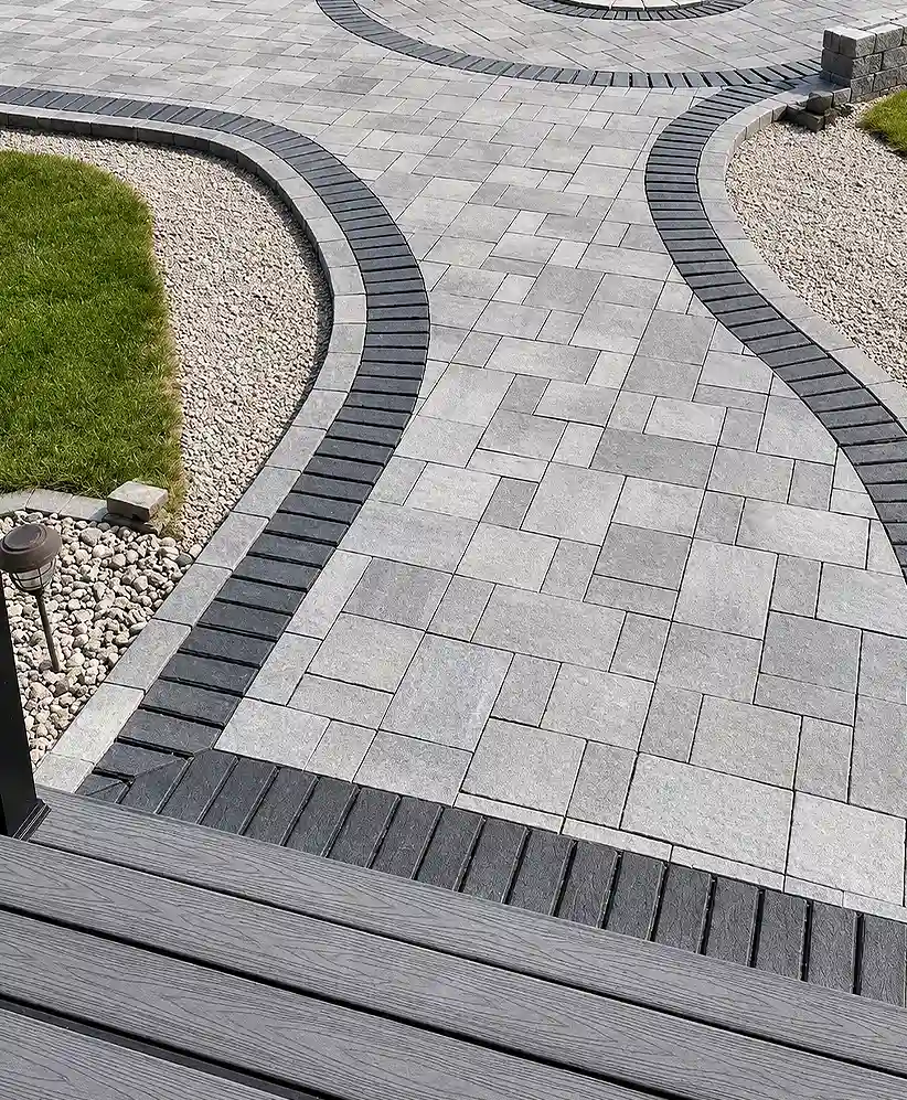 Decorative concrete paver curved pathway